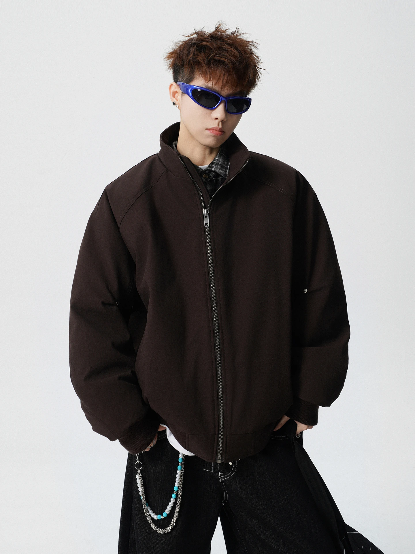 

Sku Kong Has Goods Retro American Deconstructed Patchwork Stand Collar Jaet Men Women Spring Versatile Workwear Coat