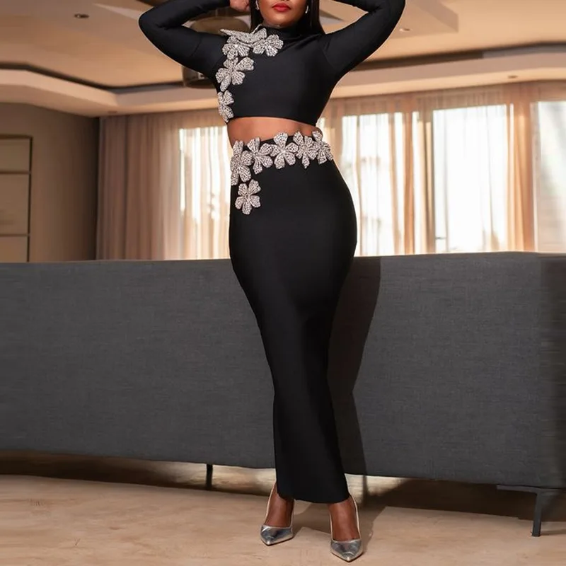 

Sexy high-end suit, new diamond-encrusted top, high-waisted skirt, two-piece fashion simple luxury temperament elegant high-end