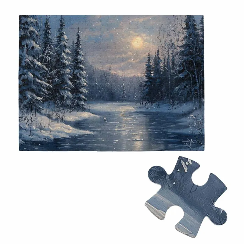 

500 шт. пазл для взрослых - снежная лесная река, полная луна, зимний пейзаж, пазл