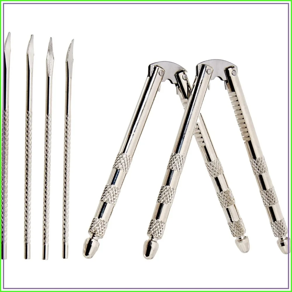 2 Nut Crackers and 4 Picks Set, Stainless Steel, White