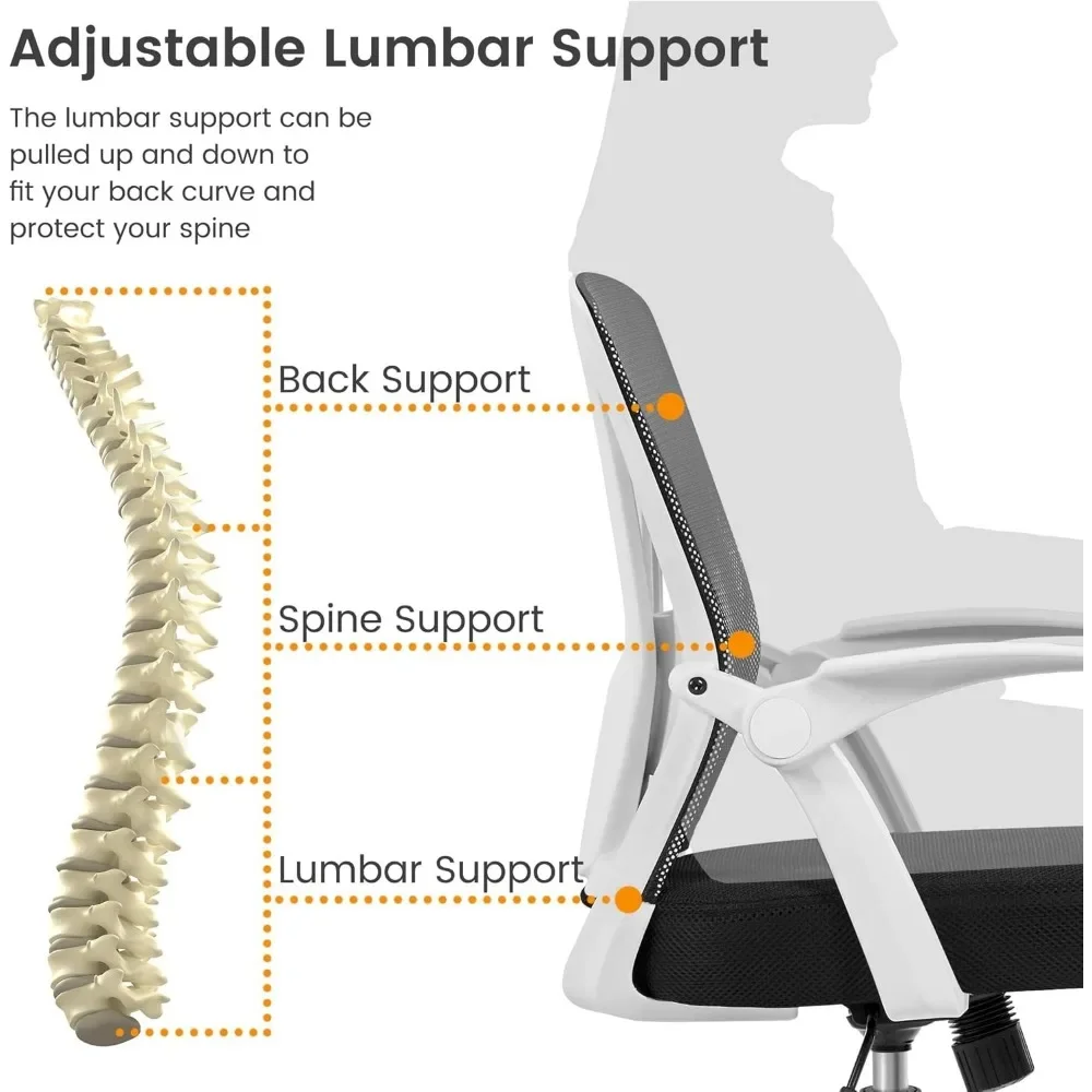 Sedia da ufficio ergonomica sedia da scrivania in rete con braccioli ribaltabili sedia girevole regolabile con supporto lombare per l'home Office