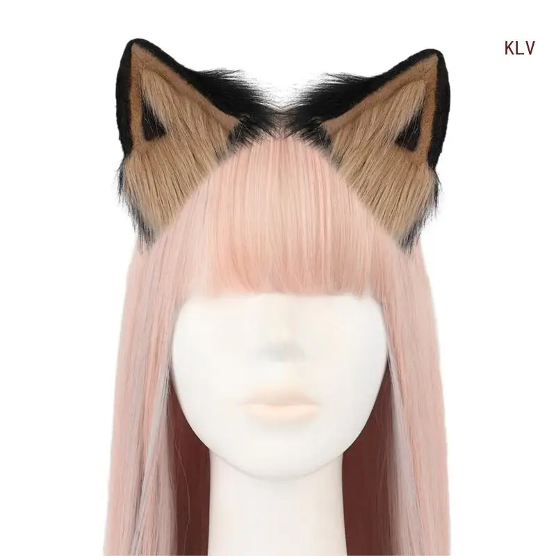 Animal Hair Hoop Plush Cat Ears Headband for Dress Party Cat Faux Furs Ears Headband Cosplay Costume Hair Accessory