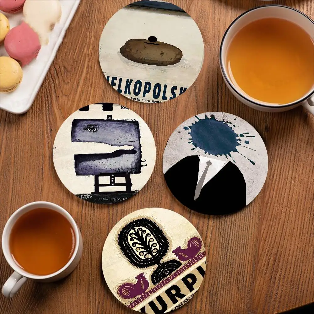 

Retro Ryszard Kaja Artworks Coasters Suitable For Daily Family Gathering Decoration, Kitchen, Anti-slip Wooden Coasters