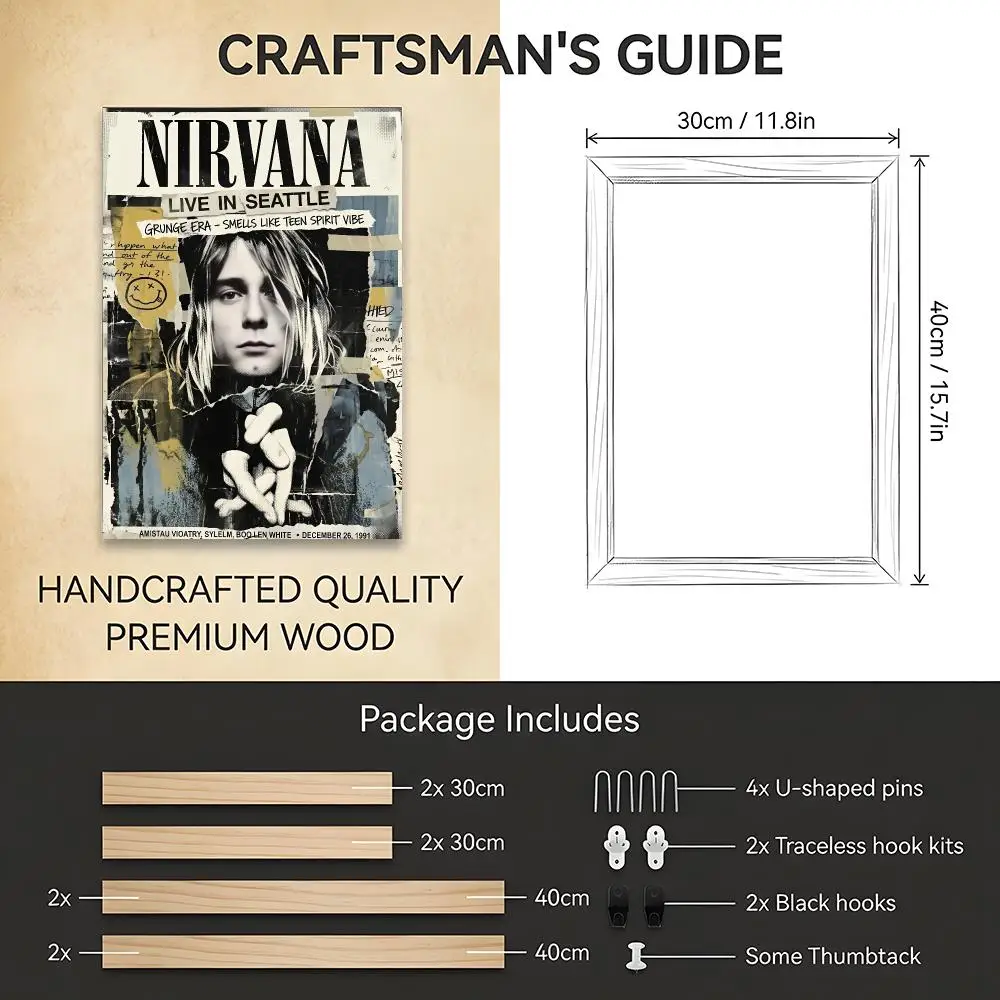 N-Nirvana Rapper Album Painting Calligraphy HD Modern Style Inner Frame Canvas Poster Bedroom Room