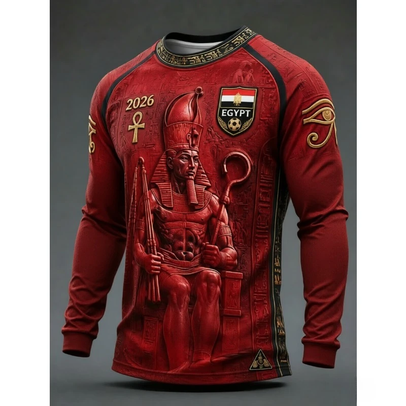 3D Print Egypt Pharaoh Long Sleeve Football Tee, Ancient Egypt Totem Pattern, Men Women Kids Quick Dry Athletic Tops