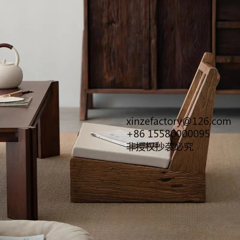 Factory Direct 2026 Top RatedWabi-sabi wind old elm back chair home balcony recliner leisure chair solid wood new Chinese tatami