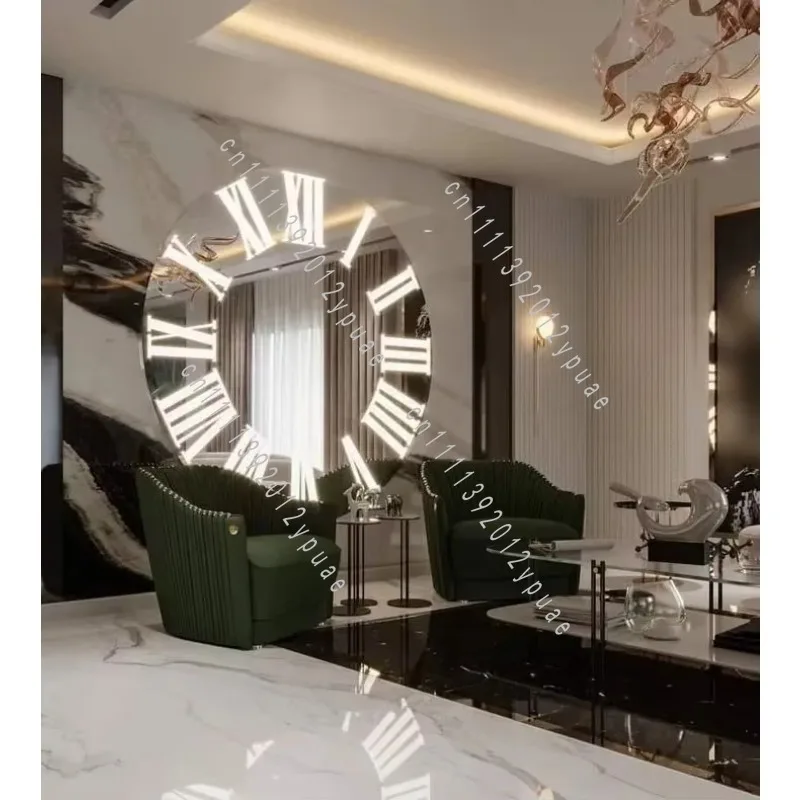 Luxury Large 120CM Round Wall Hanging Watch, Roman Numeral Wall Clock with LED Night Light for Living Room Home Wall Art