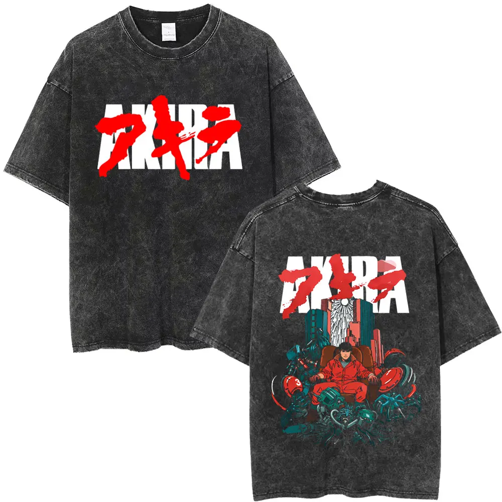 Gewaschenes Vintage Anime Akira Japanischer Science-Fiction-Cartoon-Film Shotaro Kaneda T-Shirt für Männer und Frauen 90er Manga Übergroße T-Shirts – Detail 2