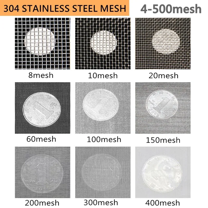 4-500M 304 Stainless Steel Woven Mesh Multi-use Filter Screen Net Parts Tool Metal Front Repair Fix Wire Mesh Screening Sheet