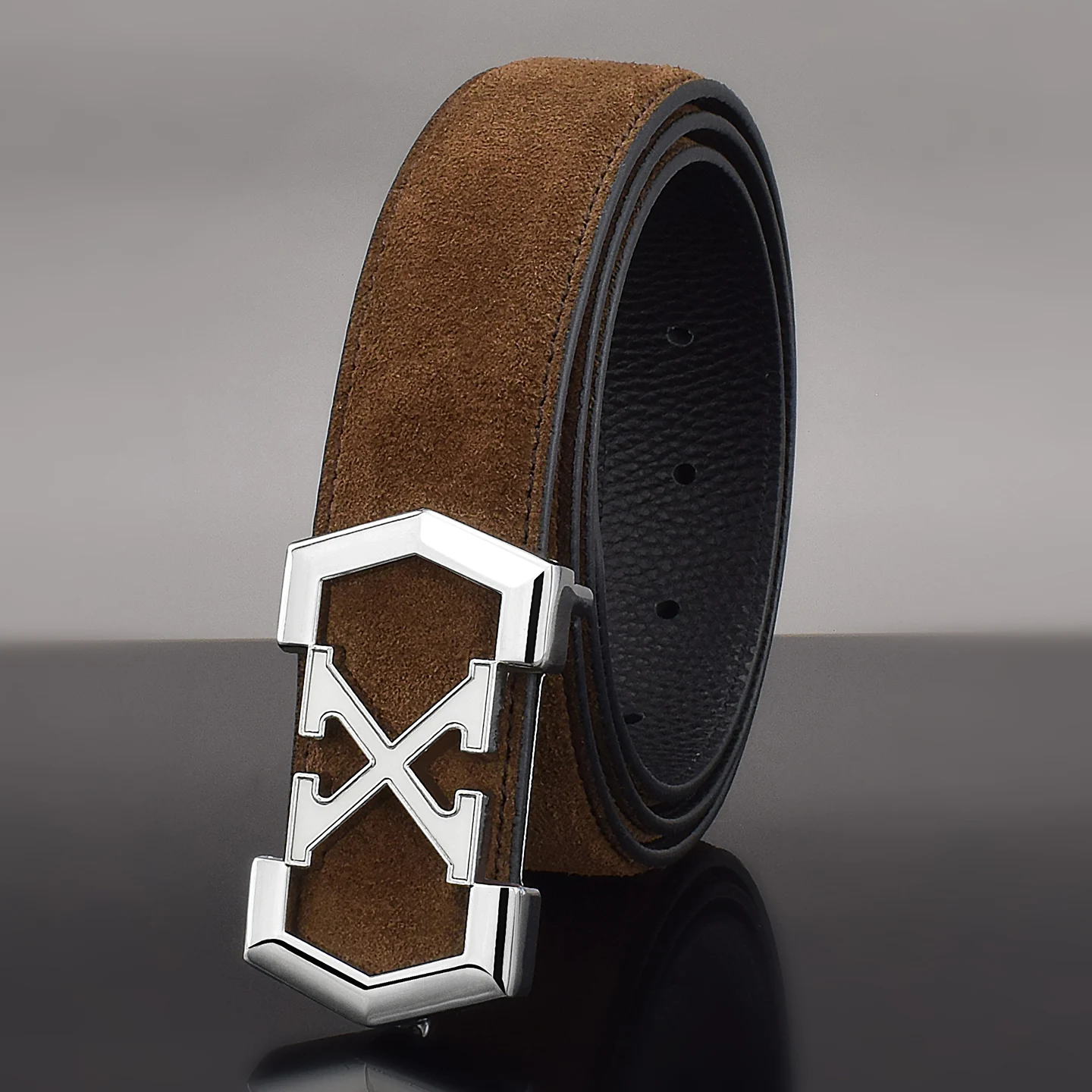High quality ostrich pattern designer gray belts men genuine leather fashion letter X slide buckle 3.8cm wide ceinture homme