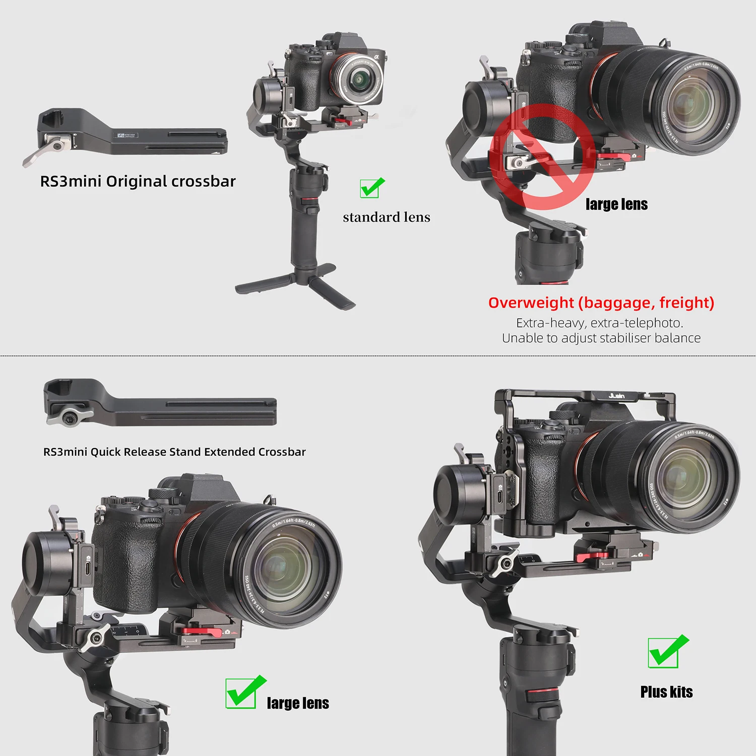 for Dji Stabilizer RS3 Mini Quick Mount Extended Crossbar RS3 Mini Aluminum Alloy Vertical Racquet Expansion Configuration