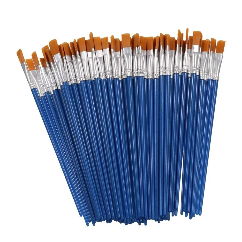 

100 Pcs Tool Nylon Hair Paint Brushes Set Pointed Art Oil Painting Brushes Flat Ceramic Painting Supplies Watercolor