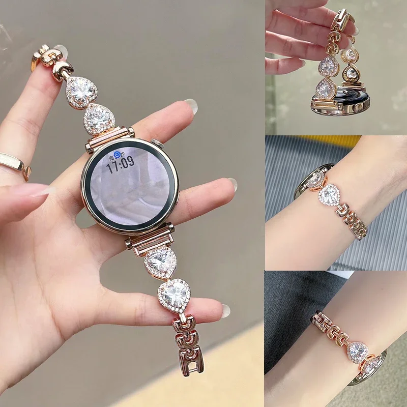 Diamond Crystal Strap for Huawei Watch GT 4 41 46mm Women Love Jewely Bracelet for Huawei Watch Fit 2 3 Smart Watch Accessories