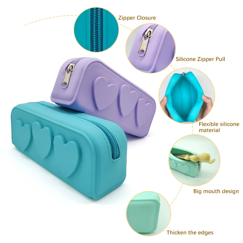حقيبة فرش المكياج منظم حقيبة أدوات الزينة للنساء من السيليكون حقيبة مستحضرات التجميل مقلمة بنمط قلب #5