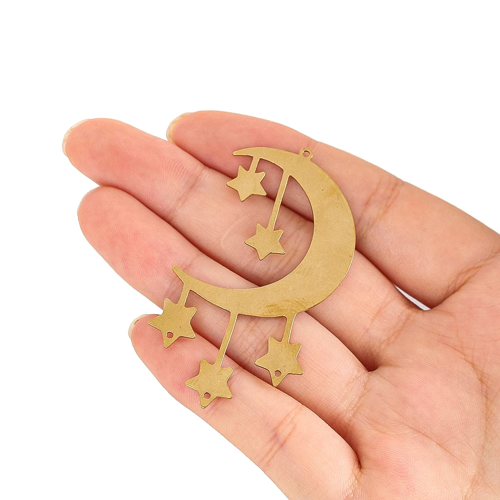 2 قطعة قلادة نجمة القمر النحاسية DIY بها بنفسك Suncatcher صنع لوازم الهلال الرياح الدقات ديكور معلق موصل أجزاء الملحقات