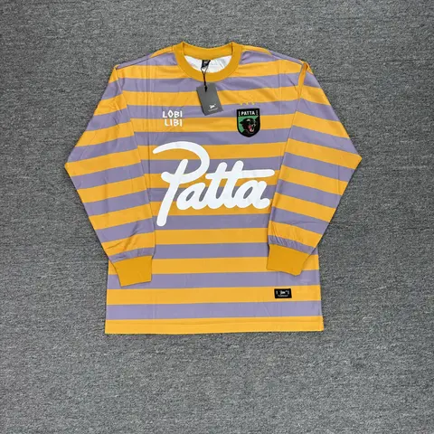 PATTA, traje de fútbol de manga larga a rayas de malla de alta calidad, camiseta de fútbol para hombre, parche informal con logotipo, camiseta naranja y gris, etiqueta