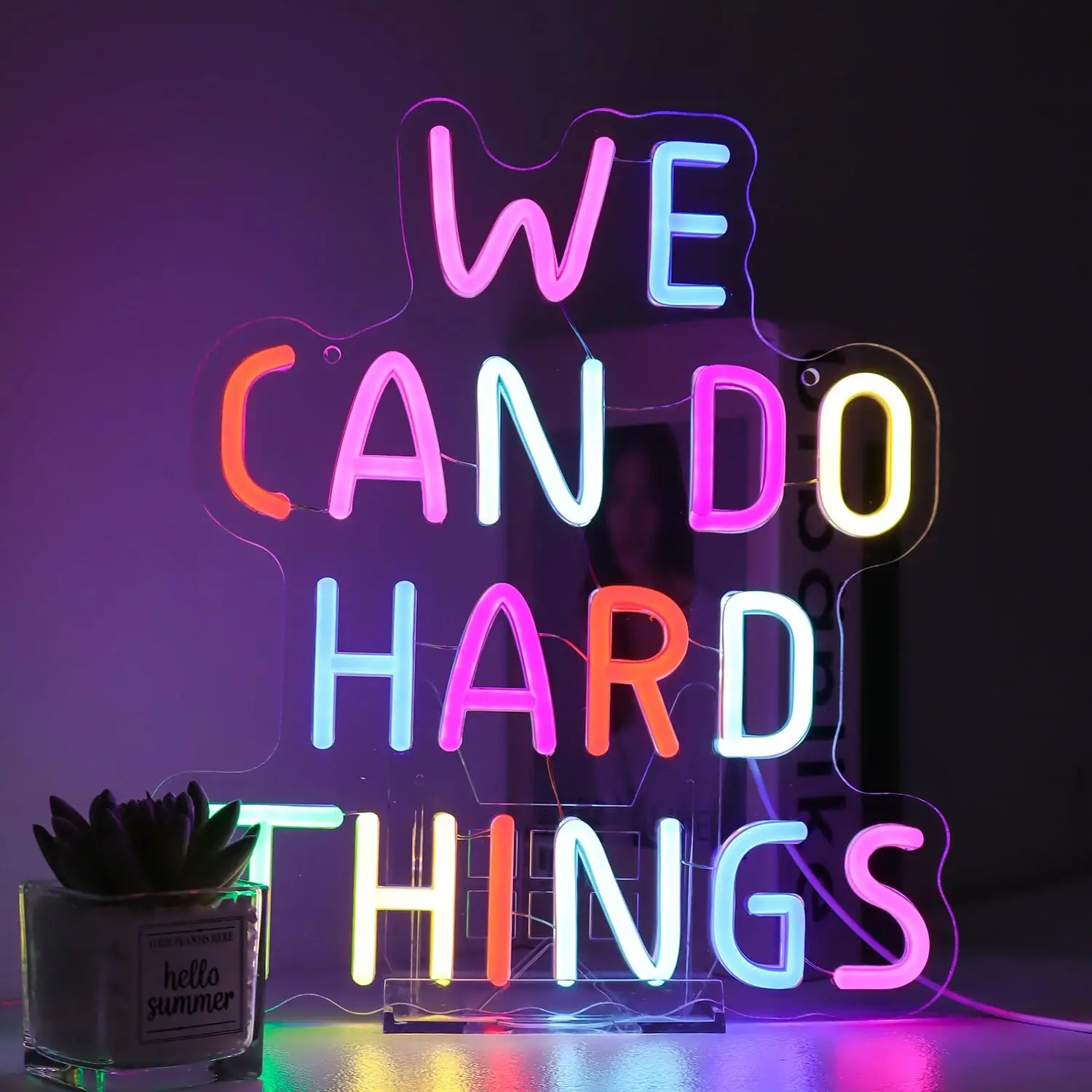 We Can Do Hard Things Neon Sign USB Powered Inspirational LED Neon Light for Classroom Office Bedroom Wall Decor Birthday Gifts