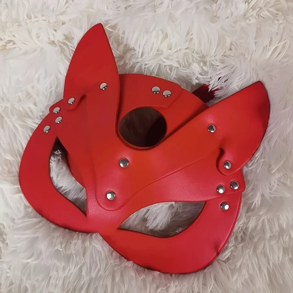 Halloween Cosplay Fox Mask for Women PU Leather Cat Half Face Masks Party Masquerade Sexy Costume Adult Game Toys Supplies