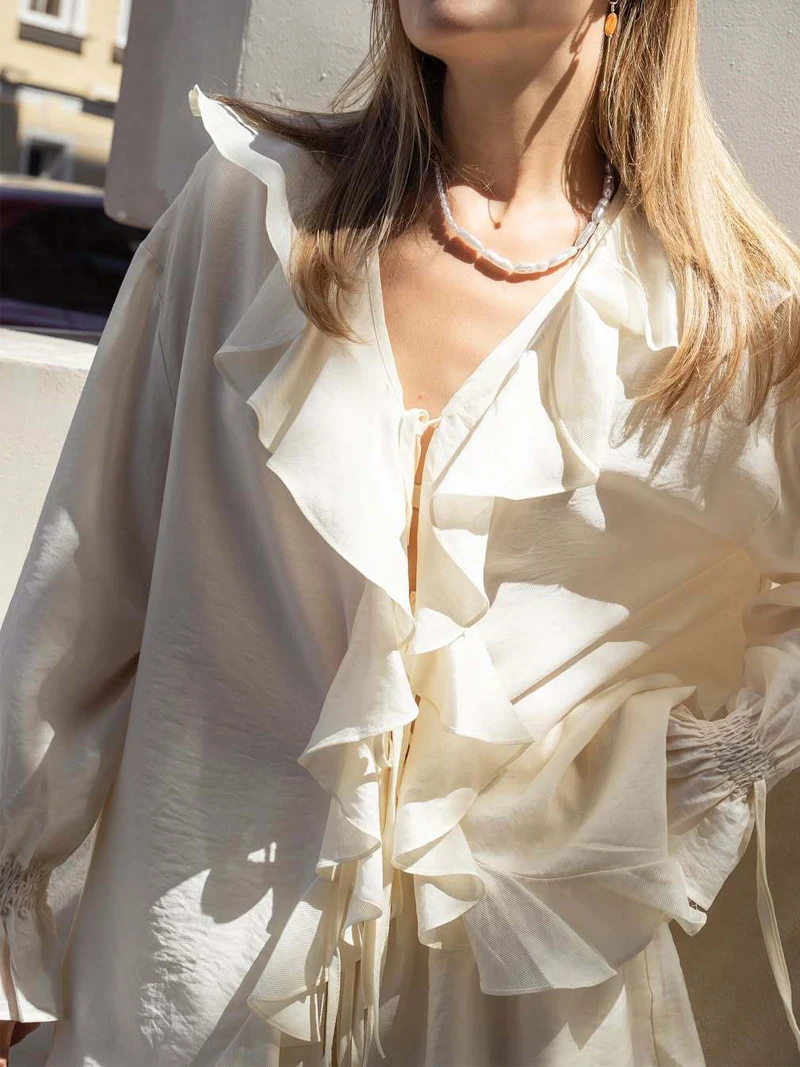 Women Summer Loose Two Pieces Set Solid Color Lotus Leaf Edge Shirt Top Lace Up Casual Short Suit Lady Holiday Outfit New Suits