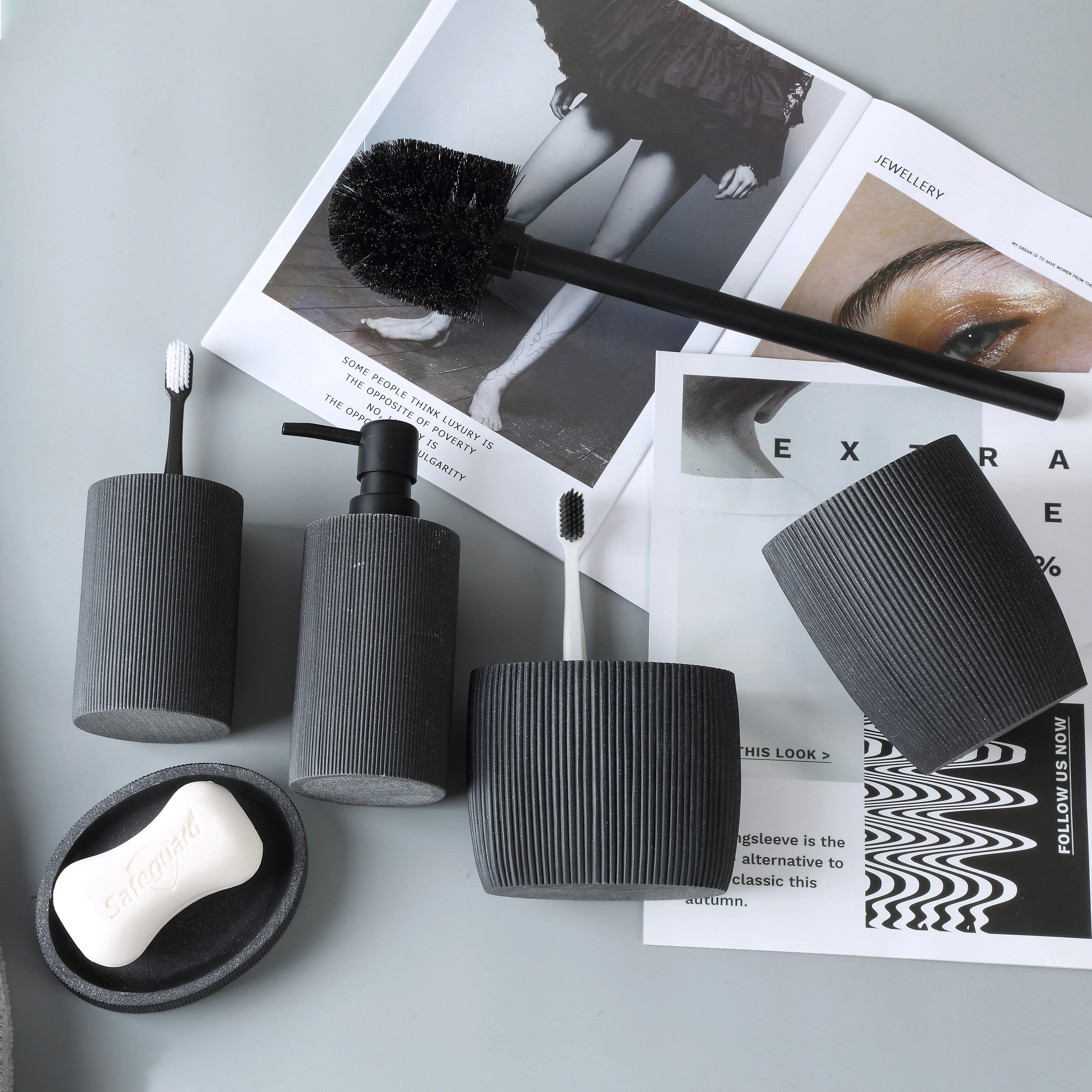 

Bathroom Accessories Sets Black Soap Dispenser Soap Dish Tumbler Toothbrush Holder Toiletbrush Holder