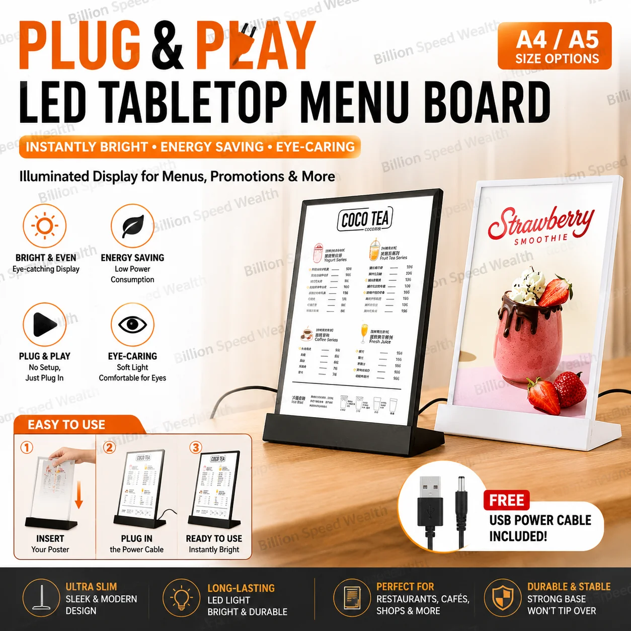 Rechargeable electronic bulletin board A4A5 desktop electronic menu board