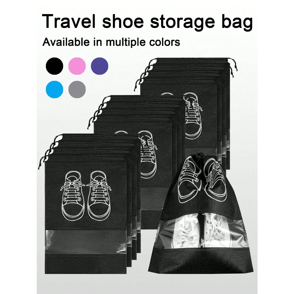 1/5/10pcs Non-Woven Fabric Drawstring Shoe Bags, Portable Waterproof Shoe Storage Bags, Multi-Functional Organizer Bags, Holiday Essentials, Travel