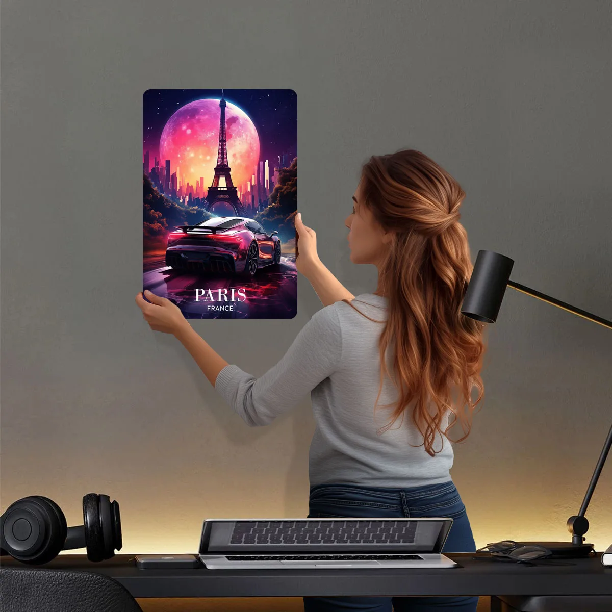 الرجعية النيون سيارة في باريس صفيح علامات النيون سيارة ملصق الملصقات على جدار الفن جدارية علامة معدنية مخصصة للجدار الفن الديكور