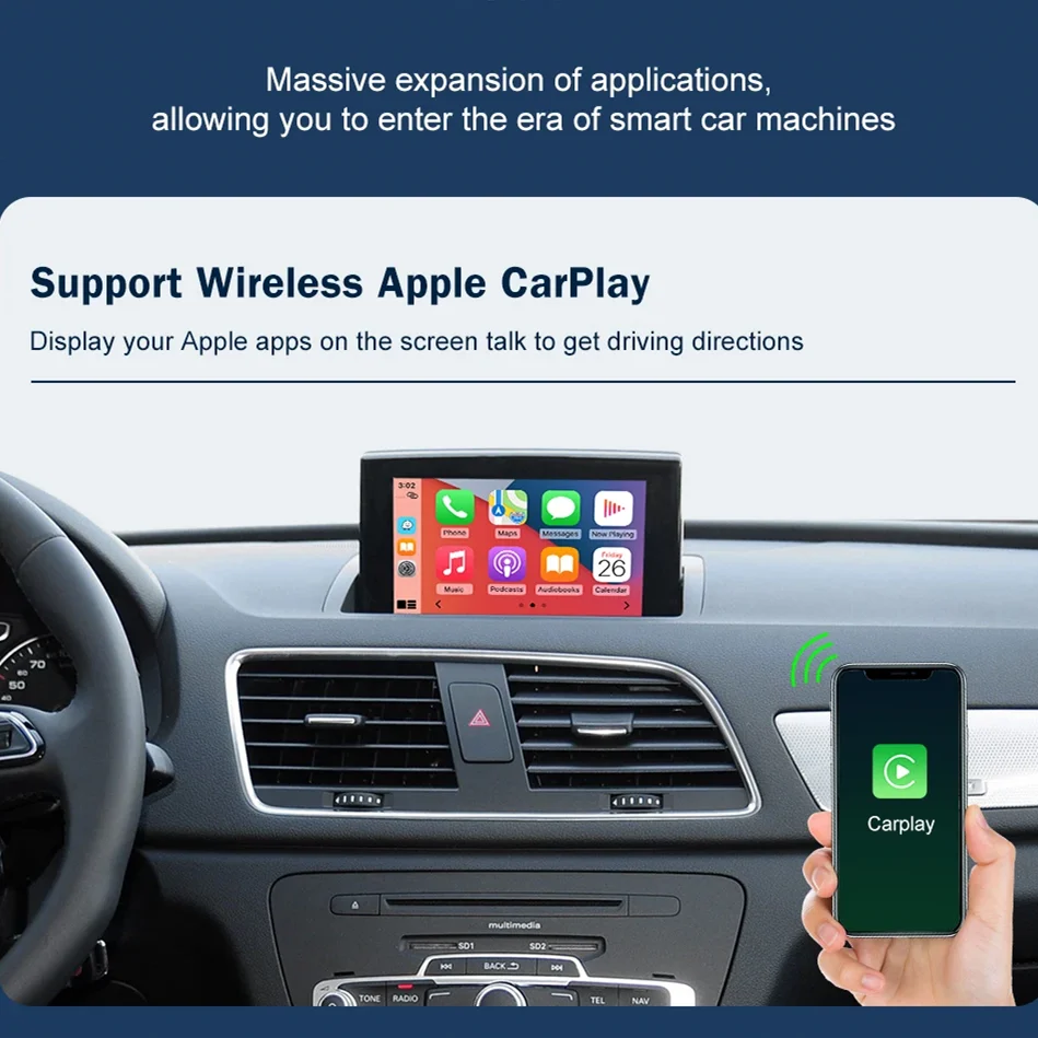 CARABC CarPlay اللاسلكي أندرويد السيارات مع وصلة مرآة AirPlay بلوتوث نظام تحديد المواقع والملاحة لأودي A1 Q3 2012-2018 MMI 2G/3G HN +