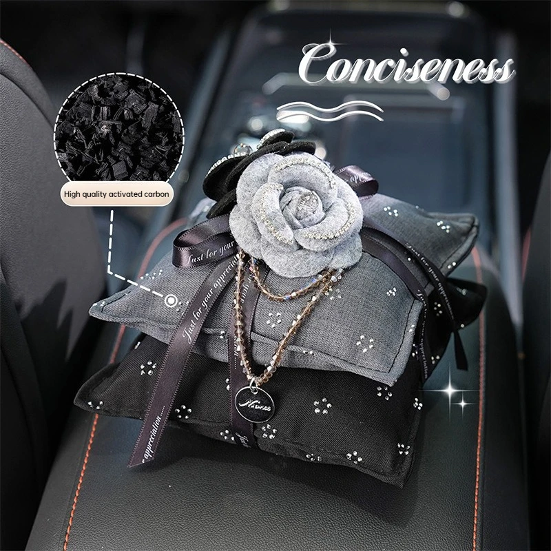 Camellia Flower Car Charcoal Bag Odor Absorber Air Purifying Bamboo Activated Carbon Decor for Vehicle Ornaments