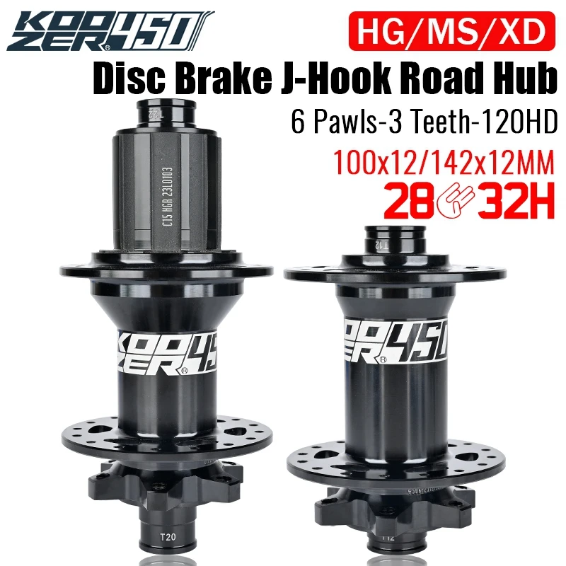 

2024 KOOZER 450 Road Gravel Bike Hub 28/32 Hole 6 Pawl 120HD J-bend Compatible with HGR XDR MSR 8-12 Speed 6 Screw Disc Brakes