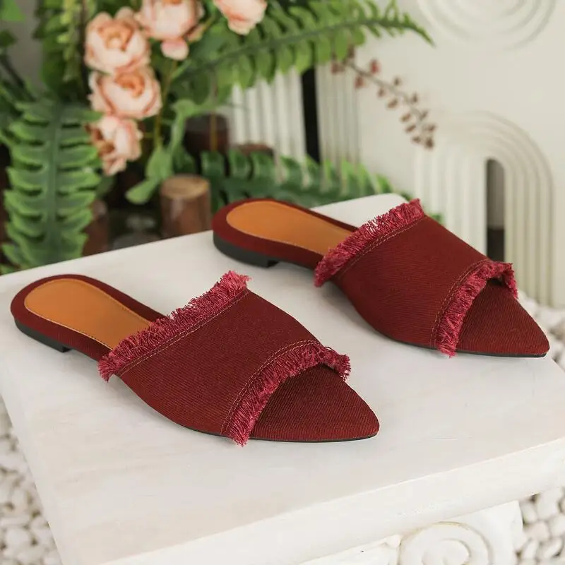 

Women Flats Cowboy Slippers Fashion Beach Dress Shoes Summer Femme Pointed Toe Flip Flops New Casual Slides Zapatos Mujer