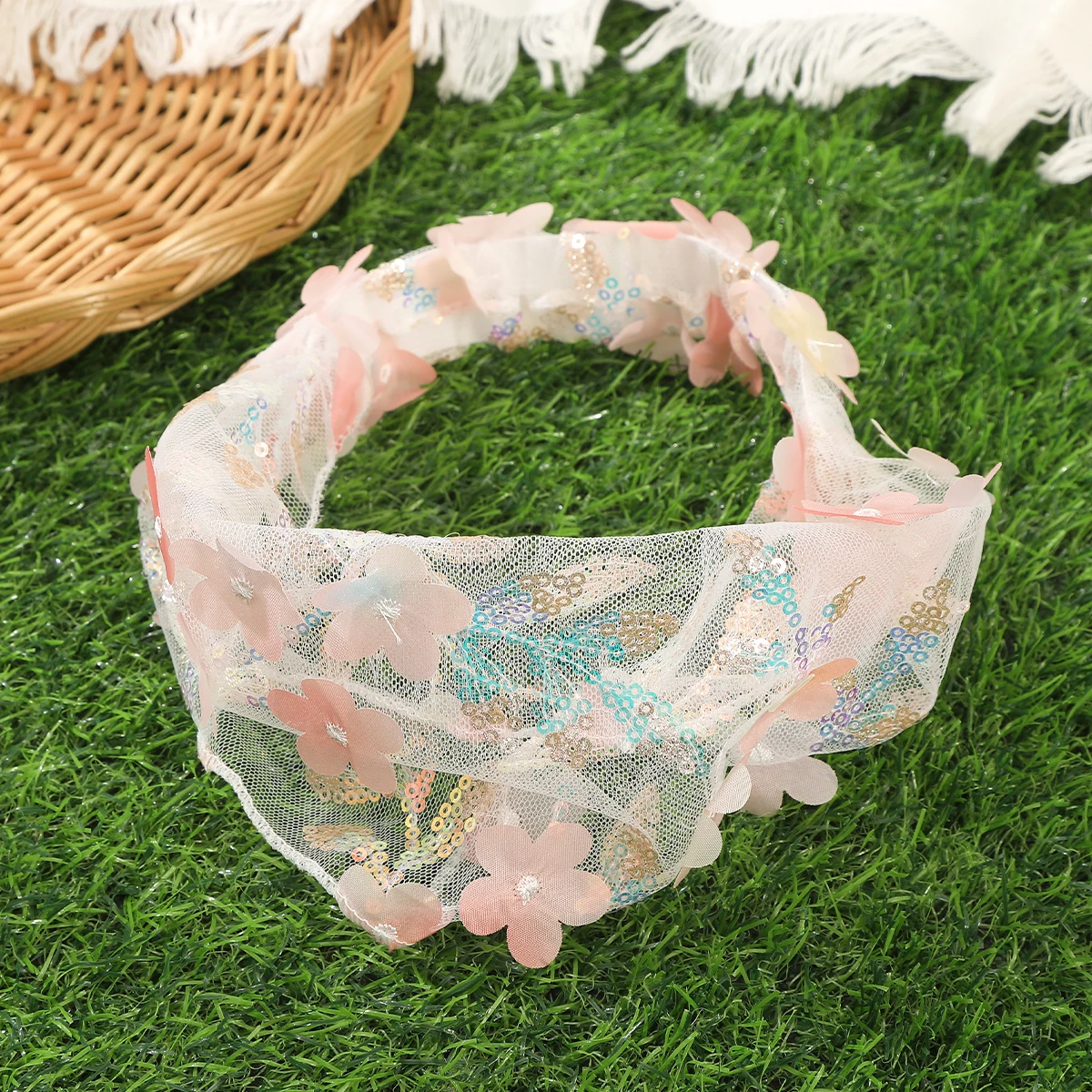 

Flower Elastic Hair Bands Wide Mesh Turban Bandana Hair Scarf Headbands Women Retro Bohemia Hawaii Beach Hair Band Headwear