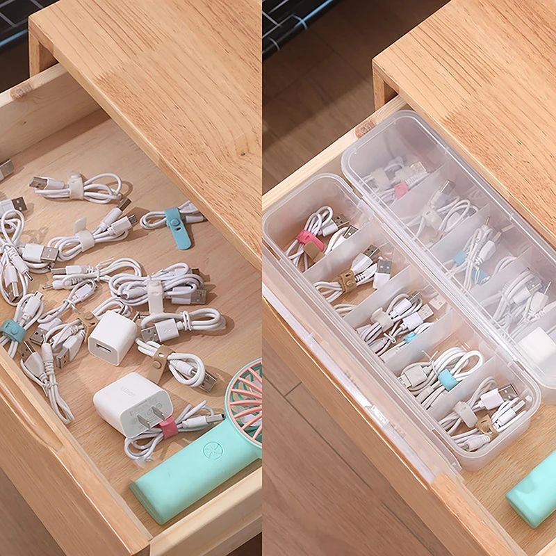 See-Through Charge Cable Organizer Box Data Cable Management Box USB Storage Box Small Desk Accessories Organizer and Storage