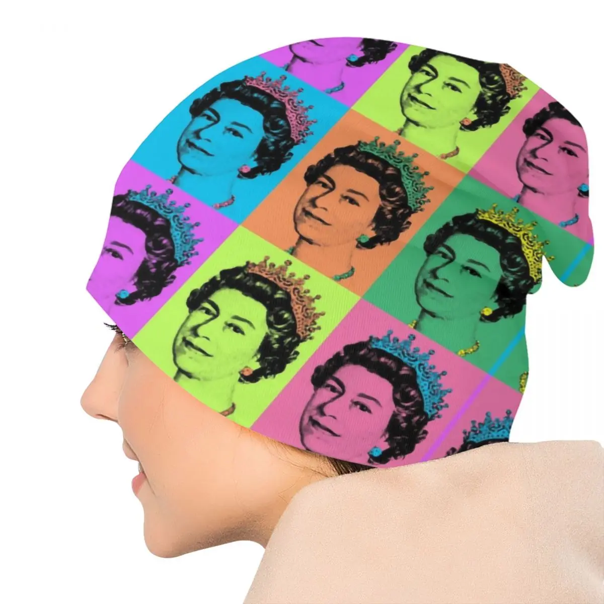 Queen Elizabeth II England Pop Art Skullies Beanies Caps Unisex Outdoor Winter Warm Knit Hat Royal United Kingdom Bonnet Hats