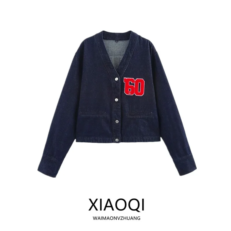 

Spring 2025 Women's Loose Versatile New Arrival Denim Jaet Faionable All-Match Sle Regular Length Other Material 00%
