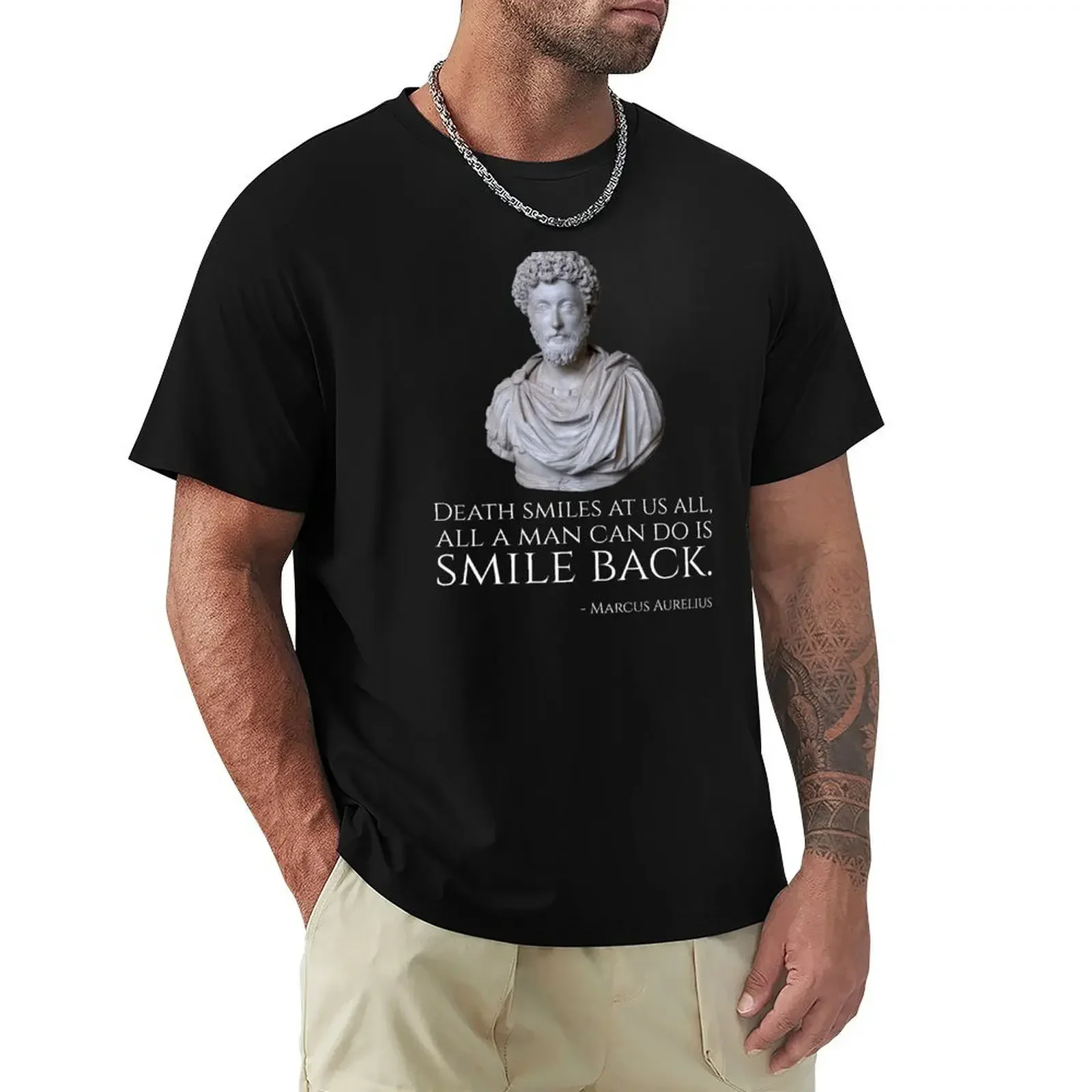 Death smiles at us all, all a man can do is smile back. - Marcus Aurelius T-Shirt shirts graphic tee sublime Men's t-shirts