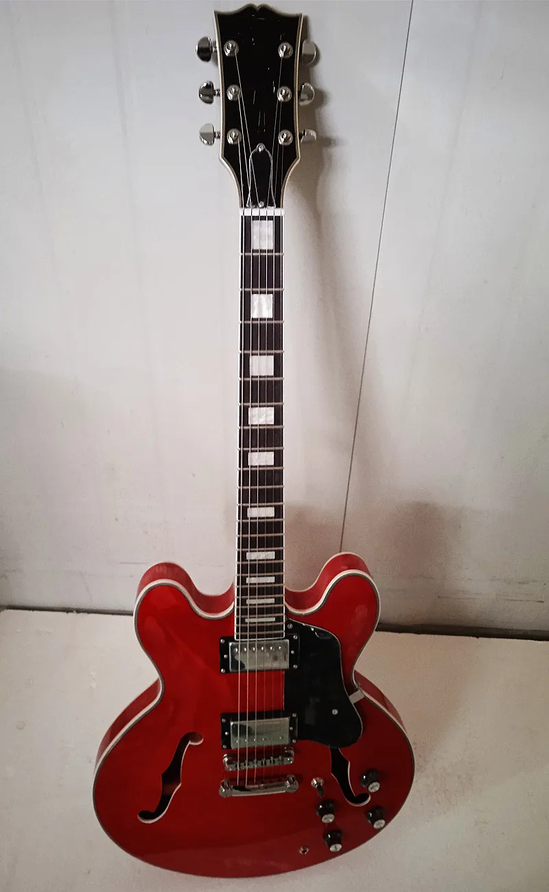 Electric Guitar 6-string Red Semi-hollow Jazz ES 335 Electric Guitar Transparent Red Color Rosewood Finger 40”