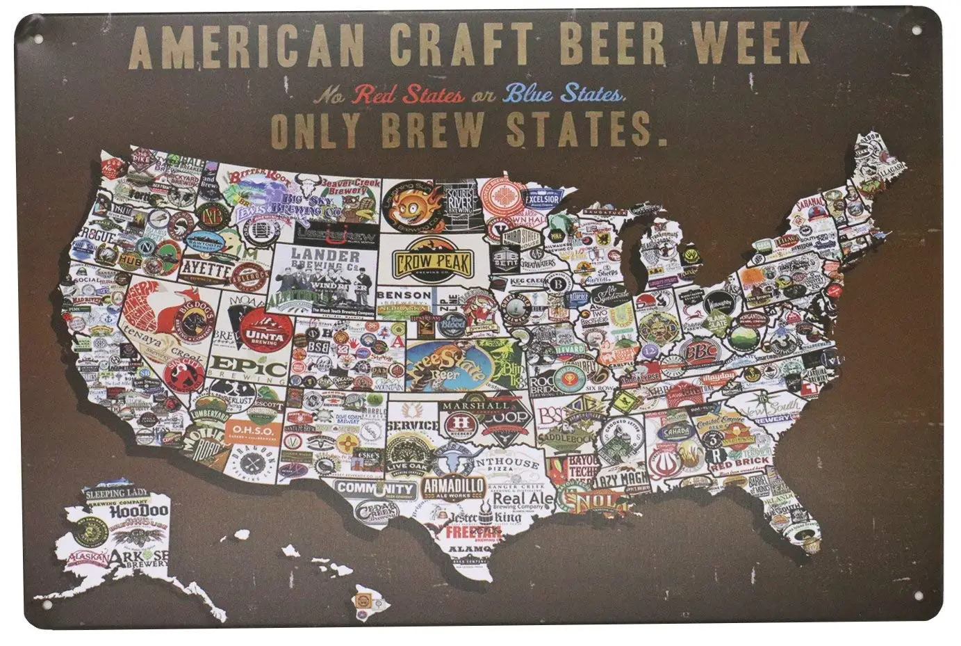 Kalynvi American Craft Beer Week Beer States Map Vintage Poster Metal Tin Sign Wall Decor