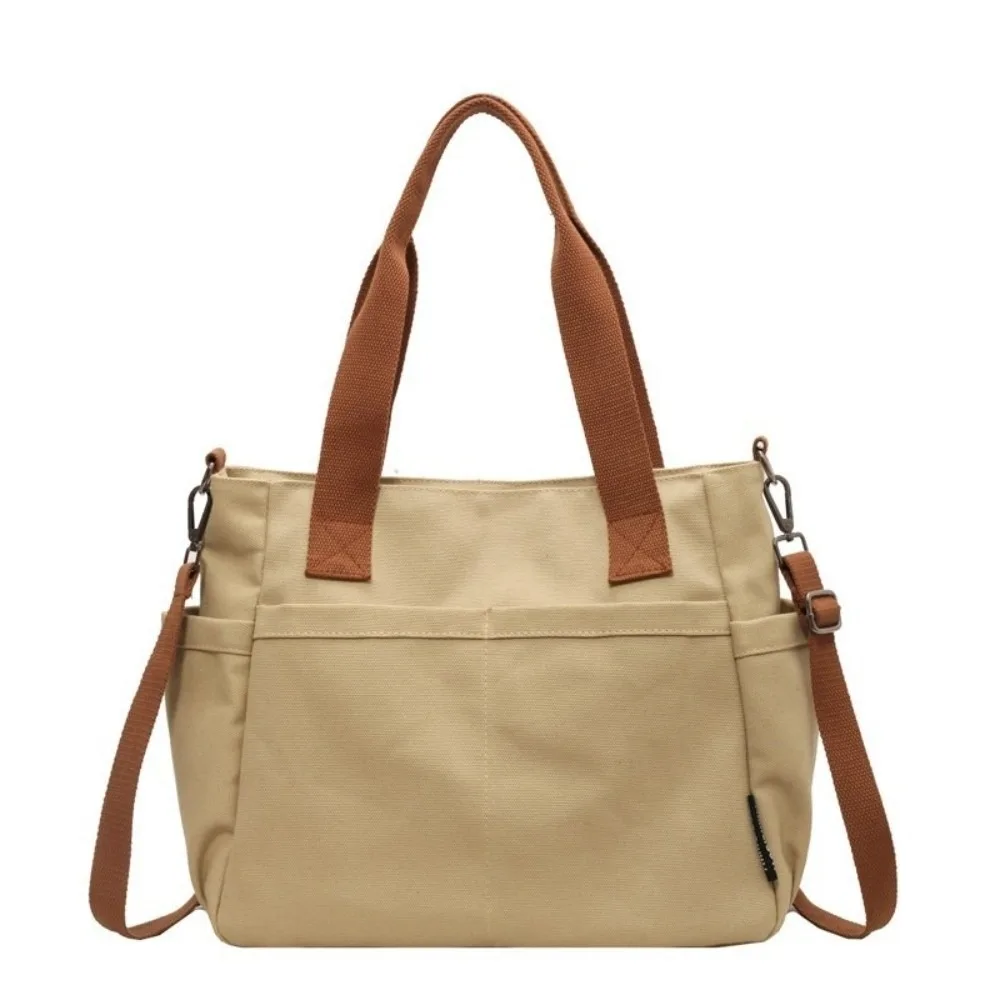 

Простая утолщенная холщовая сумка на молнии с несколькими карманами, большая вместительная сумка, однотонная сумка для хранения на одно плечо, рабочая сумка