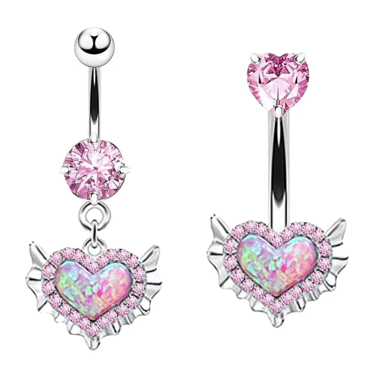 

Stainless Steel Heart Belly Button Rings 14G Pink Opal Heart Navel Piercing Ombligo For Women Belly Piercing Nombril Jewelry