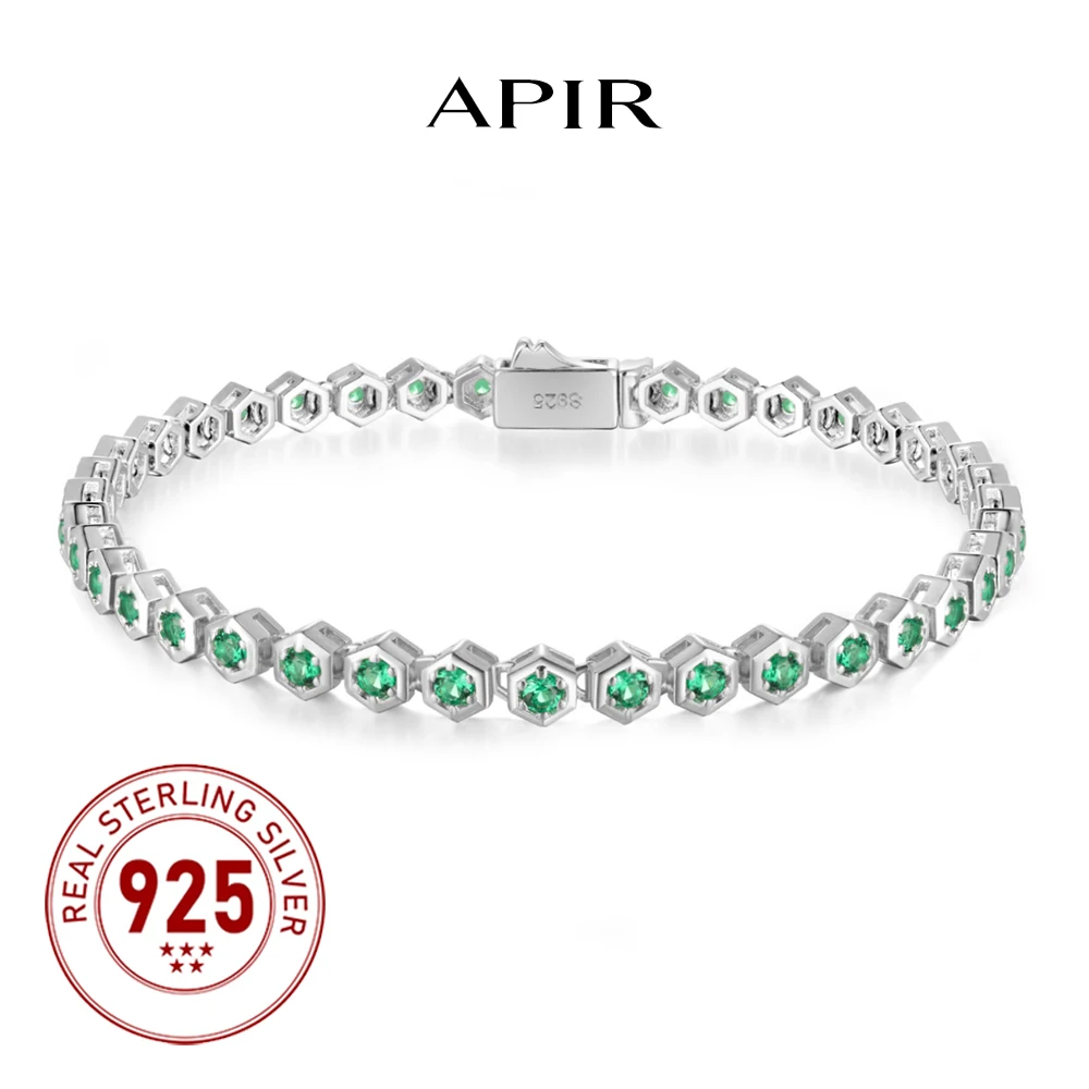 

APIR Изумрудный теннисный браслет для женщин и мужчин, стерлинговое серебро 925 пробы, выращенные в лаборатории драгоценные камни, муассанитовые браслеты, ювелирные изделия на годовщину, подарок
