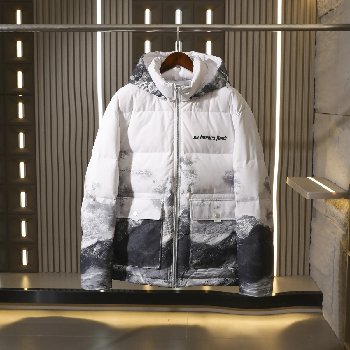 

Мужская зимняя куртка с капюшоном из полиэстера, 90% пуха, модная, теплая, с несъемным капюшоном, современный стиль