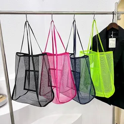 Bolsa de malla portátil de gran capacidad para mujer, bolsa de almacenamiento de juguetes reutilizable para niños, bolsa de playa para natación, organizador de maquillaje, bolso de compras