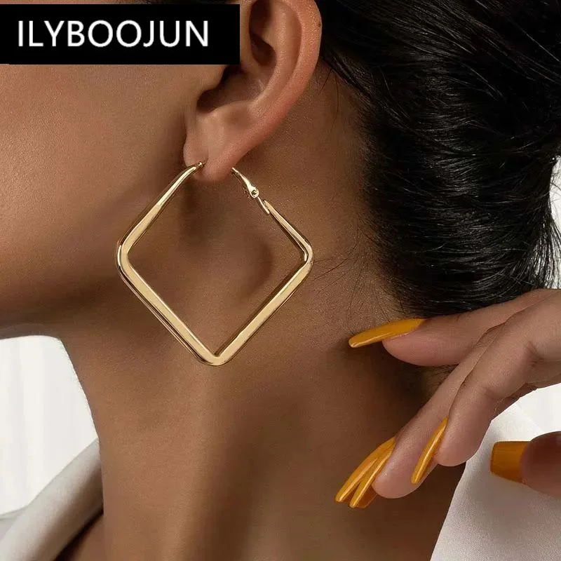 BY Zimmerman dress dresses Gold Color Big Square Hoop Earrings For Women Exaggerated Metal Geometric Irregular Circle Jewelry