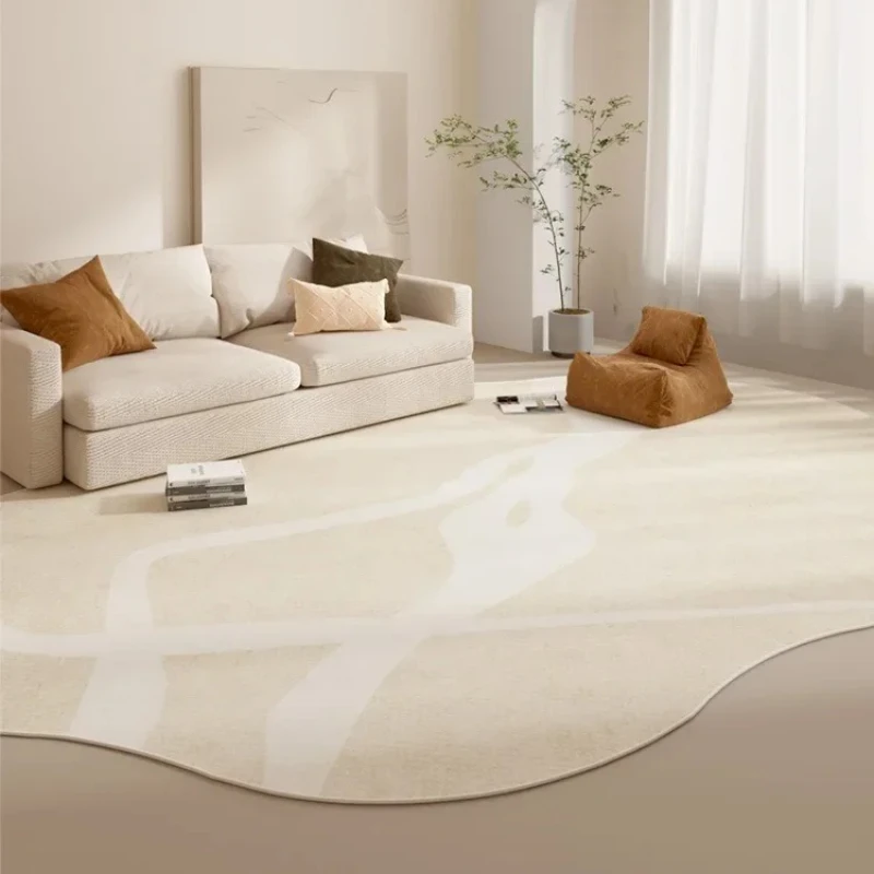 Irregular Cream Style Living Room Large Area Carpets Beige Abstract Texture Bedroom Carpet Creative Design White Line Rug Tapete