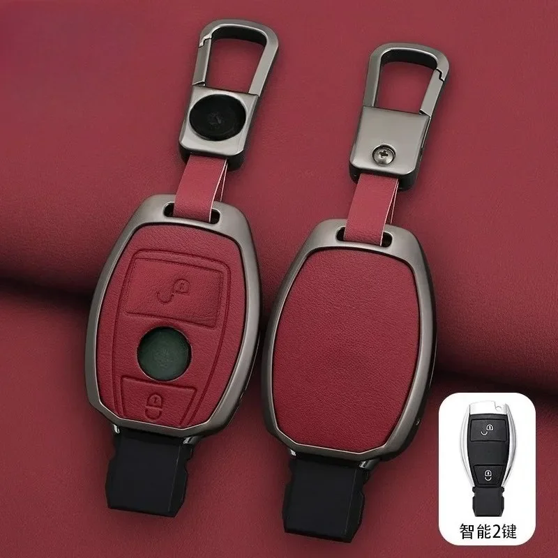 Leather & Zinc Alloy Key Cover Shell Fob Case Skin Holder for Mercedes GLA200/C200L/B200/CLA220/GLC260