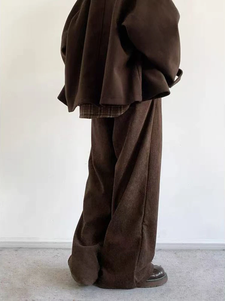 Pantaloni di velluto a coste vintage giapponesi donna Y2k pantaloni casual streetwear larghi spessi invernali Bf pantaloni dritti a vita alta tutti abbinati