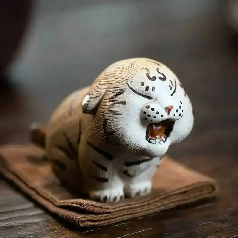 Zisha Tea Pet Tiger Ornament Zodiac Brushed Clay Painted Small Cute Tiger Tea Plaything Tea Play Table Accessories Чаепитие