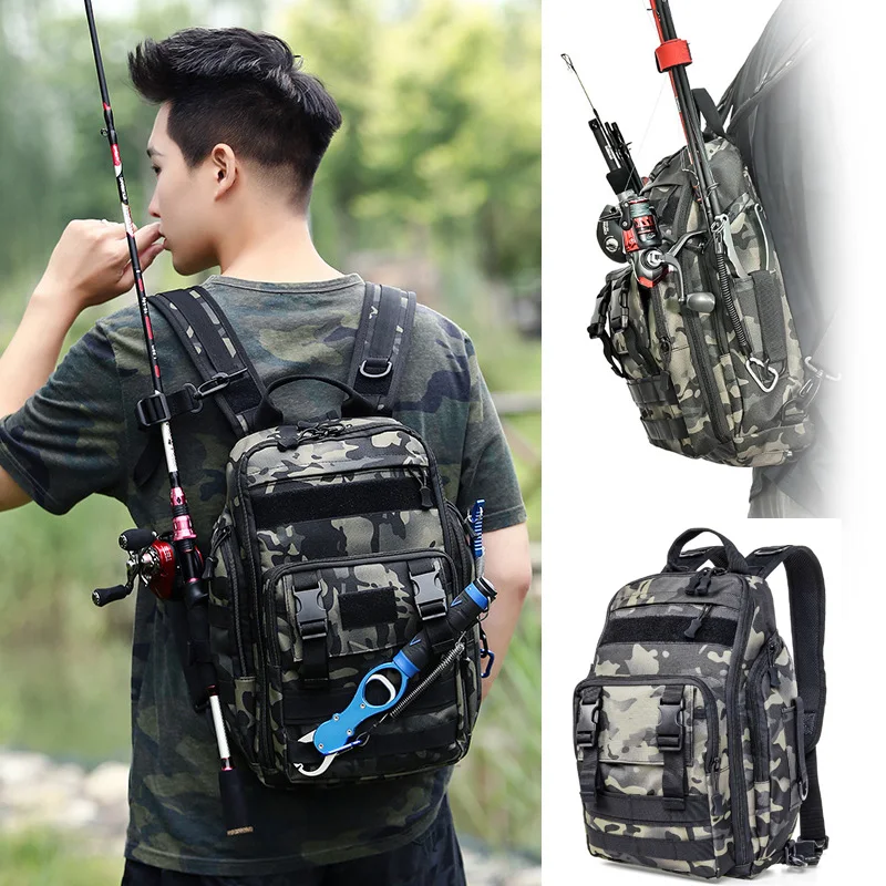 Fishing Tackle Backpack Tactical Waterproof Multifunctional Single Shoulder Chest Bag for Camping Hiking Hunting Fish Lure Bags