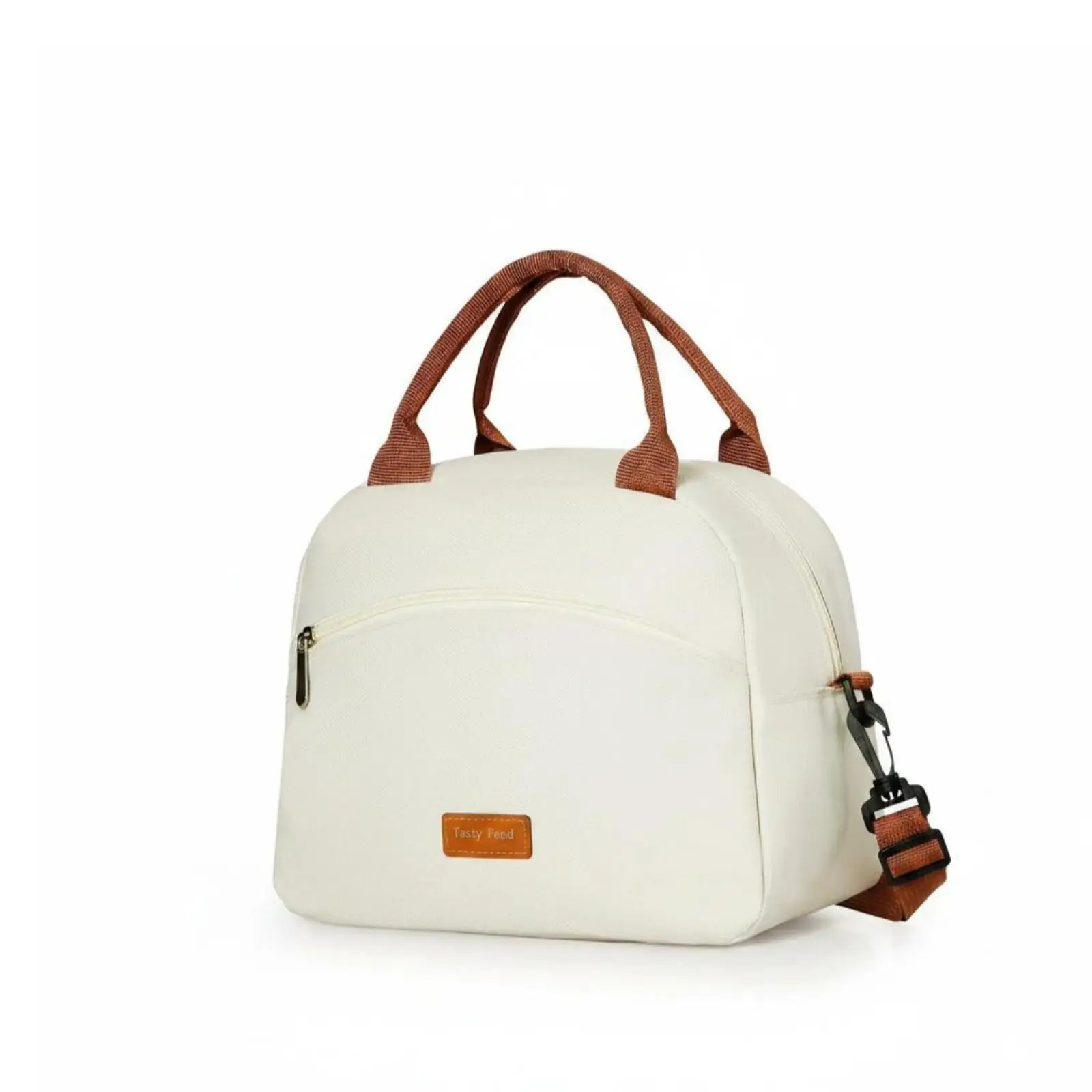 Insulated Lunch Bag Textured Material Shoulder Strap Lunch Bag Zippered Pocket